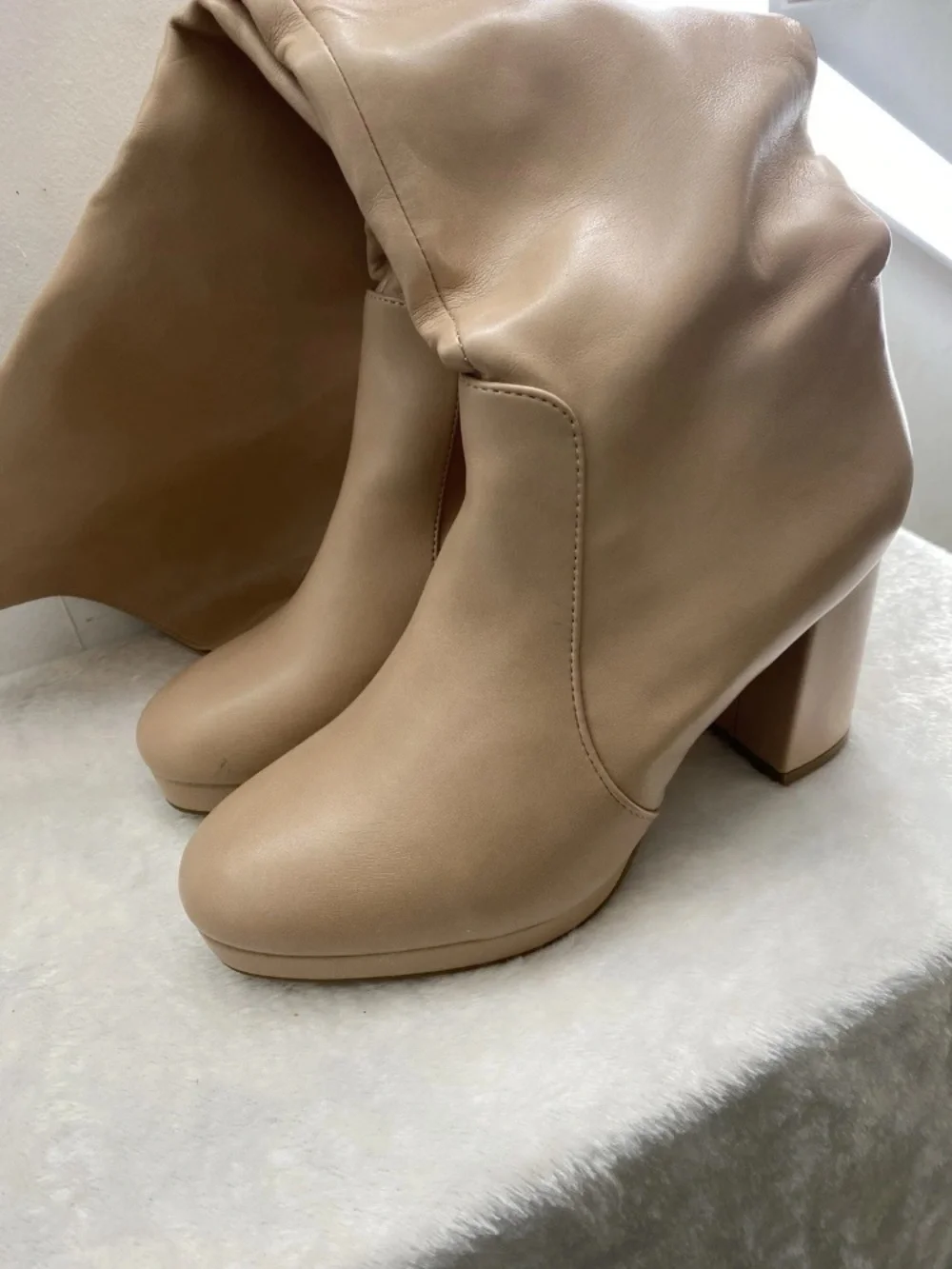 Over-the-Knee Block Heel Boots in Taupe